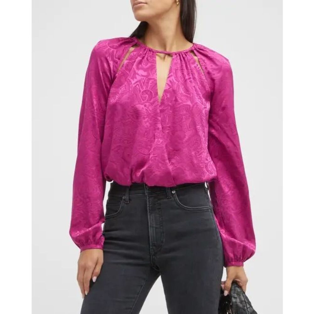 Veronica Beard Sionne Silk Paisley Abstract Balloon Sleeve Cut Out Top Size 0 XS